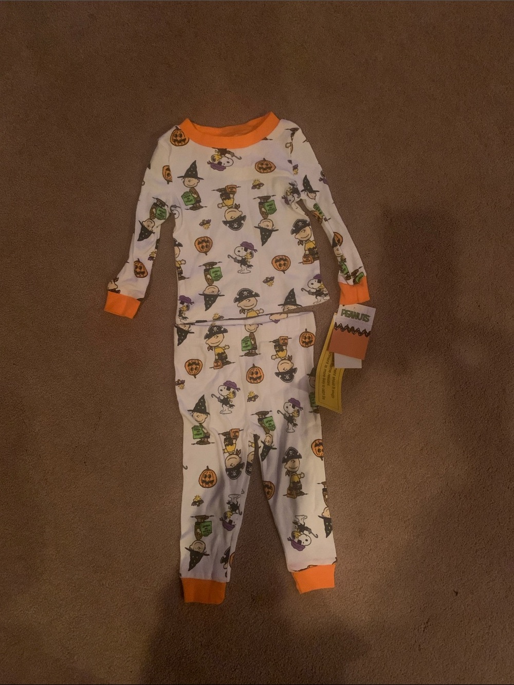 Peanuts Halloween Kids Pajama Set - White with Orange Trim